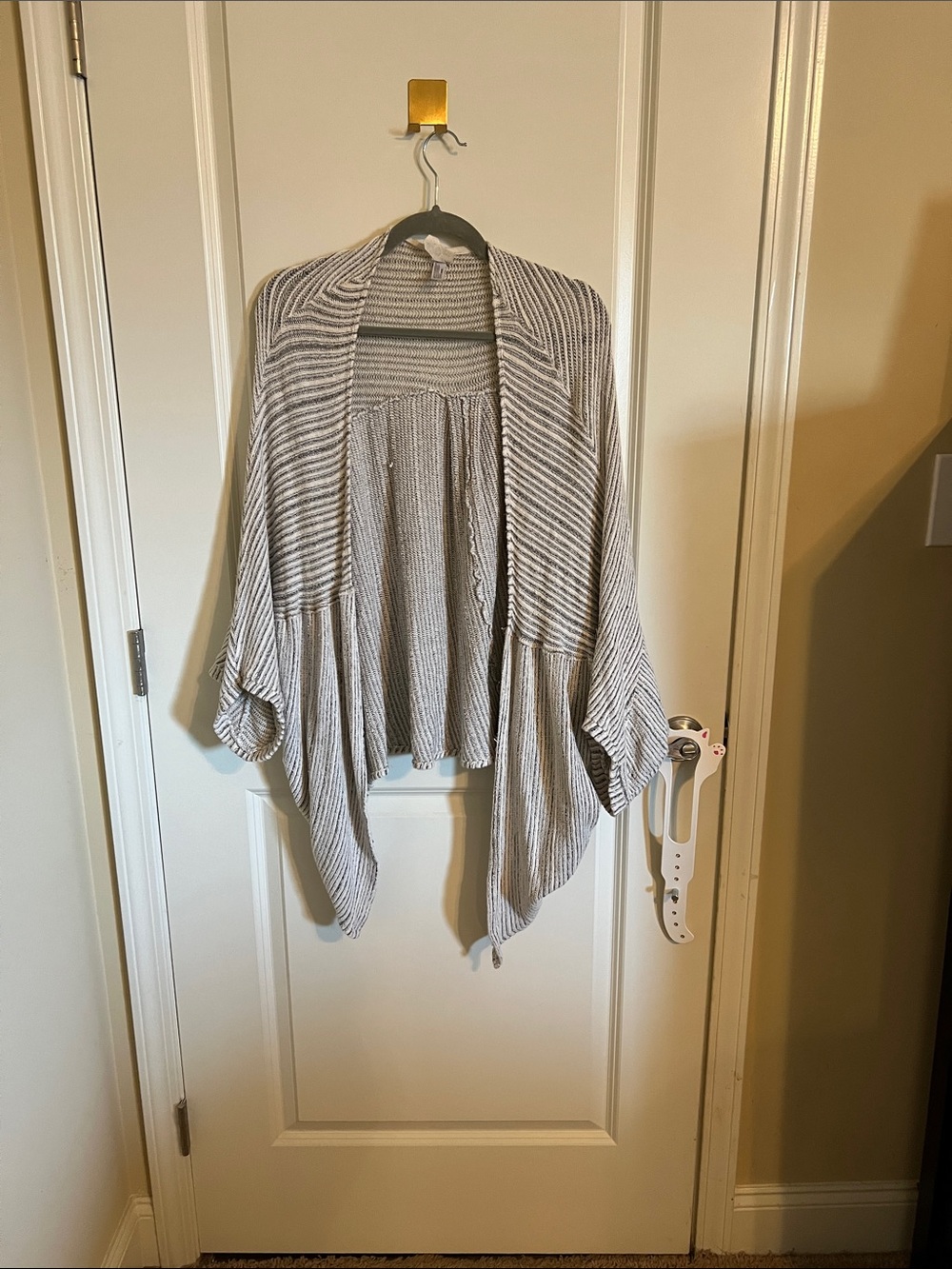 J.O.A. Light Gray Striped Open-Front Knit Cardigan